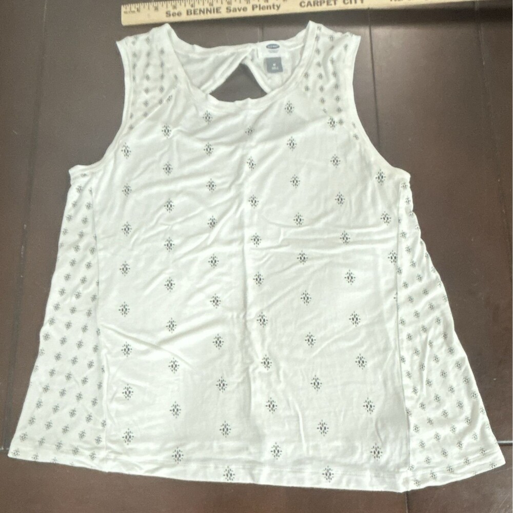 Old Navy White Geometric Jersey Scoop Neck Keyhole Back TankTop Women’s M 0213